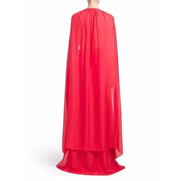 NWT Rachel Zoe Henrietta in Pink Red Silk Chiffon Cape Back Grecian Gown 2 $795